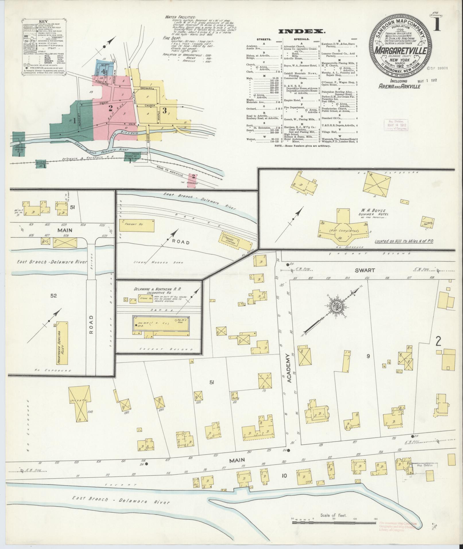 Sanborn Fire Insurance Map from Margaretville, Delaware County, New York. (1912) – Historic Sanborn Fire Insurance Map Print