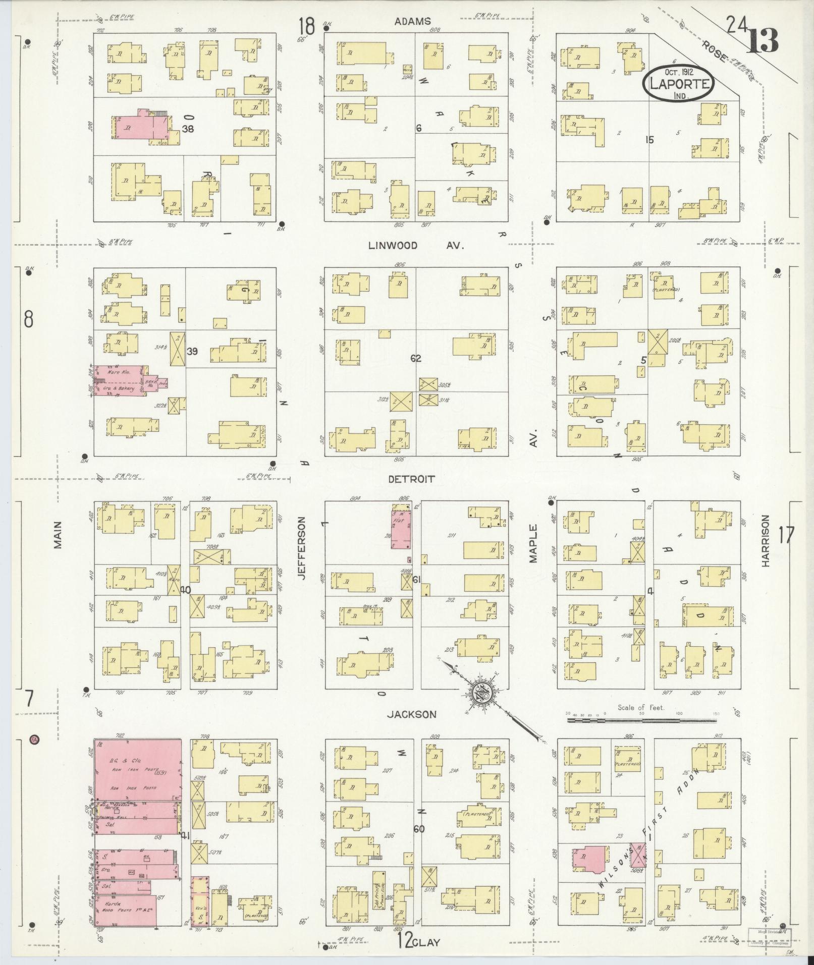 Sanborn Fire Insurance Map from La Porte, La Porte County, Indiana (1912), Sheet #0013 - Complete Map Set gallery image, historic Sanborn map, vintage wall art, Indiana Indiana