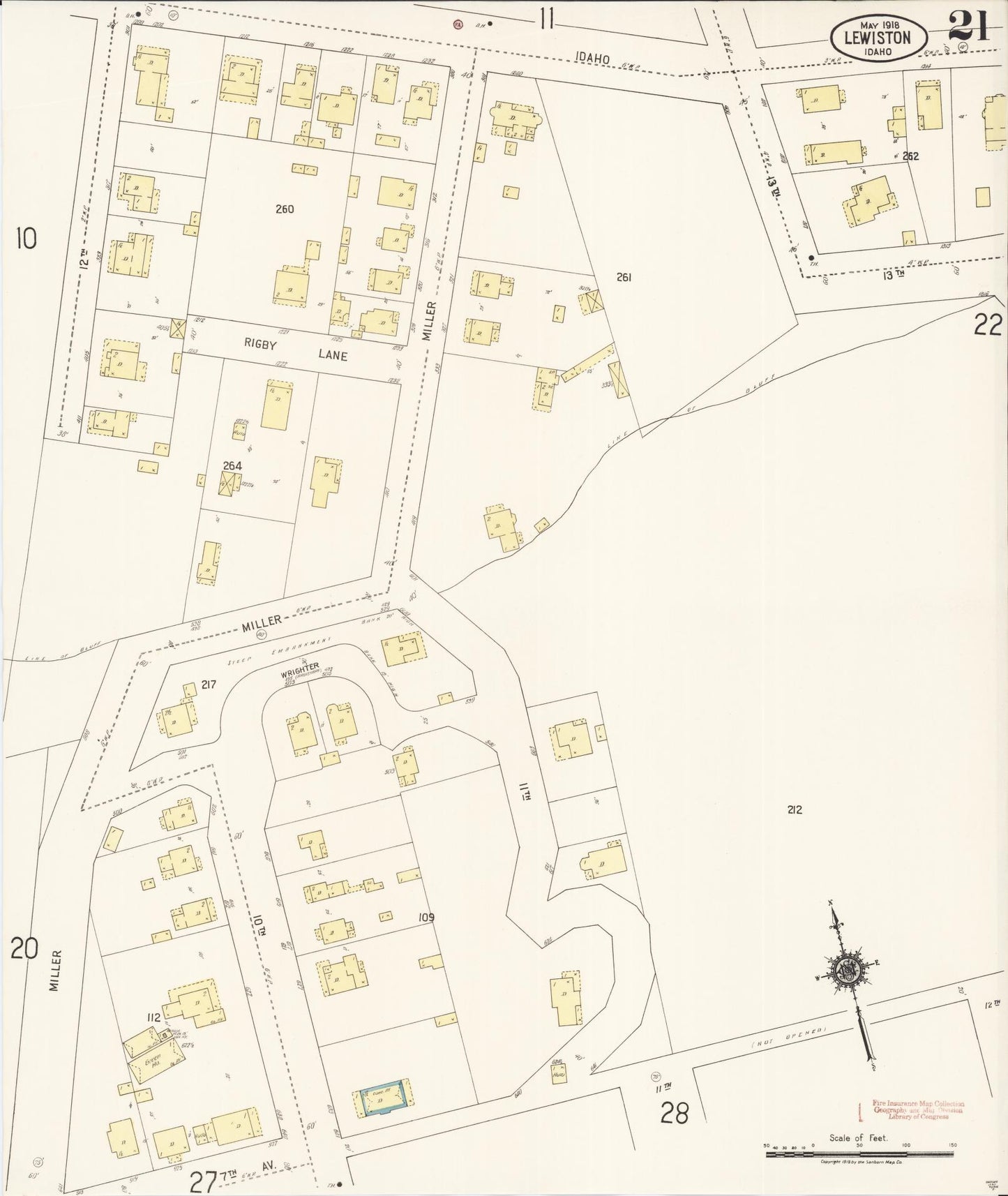 Sanborn Fire Insurance Map from Lewiston, Nez Perce County, Idaho (1918), Sheet #0021 - Complete Map Set gallery image, historic Sanborn map, vintage wall art, Idaho Idaho