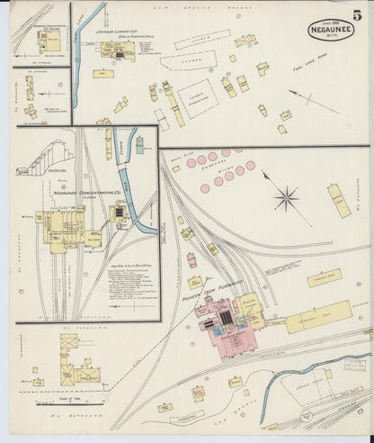 Sanborn Fire Insurance Map from Negaunee, Marquette County, Michigan (1888), Sheet #0005 - Historic Sanborn Fire Insurance Map Print, vintage old map wall art, antique decor, genealogy gift, Michigan Michigan map
