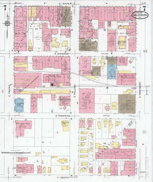 Sanborn Fire Insurance Map from Galesburg, Knox County, Illinois (1927), Sheet #0007 - Historic Sanborn Fire Insurance Map Print, vintage old map wall art, antique decor, genealogy gift, Illinois Illinois map