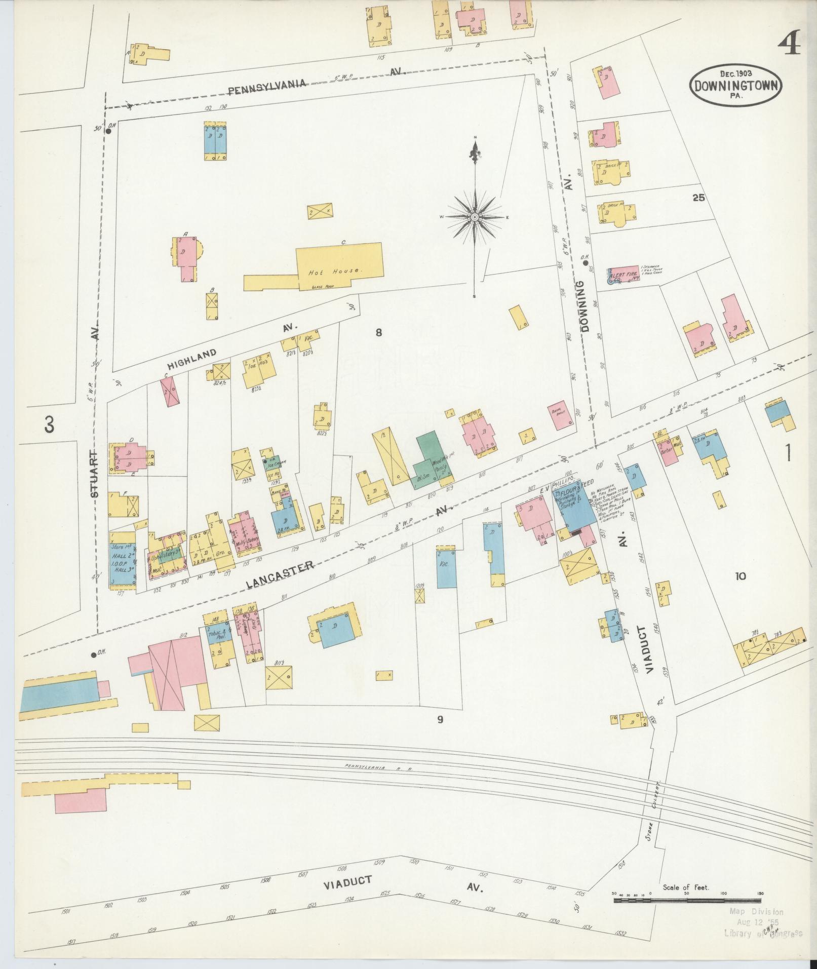 Sanborn Fire Insurance Map from Downingtown, Chester County, Pennsylvania (1903), Sheet #0004 - Historic Sanborn Fire Insurance Map Print, vintage old map wall art, antique decor, genealogy gift, Pennsylvania Pennsylvania map