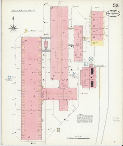 Sanborn Fire Insurance Map from Greensboro, Guilford County, North Carolina (1907), Sheet #0035 - Complete Map Set gallery image, historic Sanborn map, vintage wall art, North Carolina North Carolina