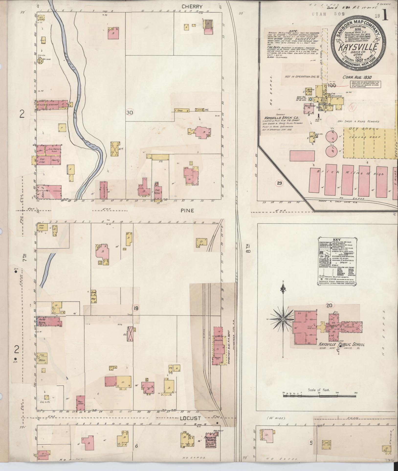 Sanborn Fire Insurance Map from Kaysville, Davis County, Utah (1930), Sheet #0001 - Complete Map Set gallery image, historic Sanborn map, vintage wall art, Utah Utah