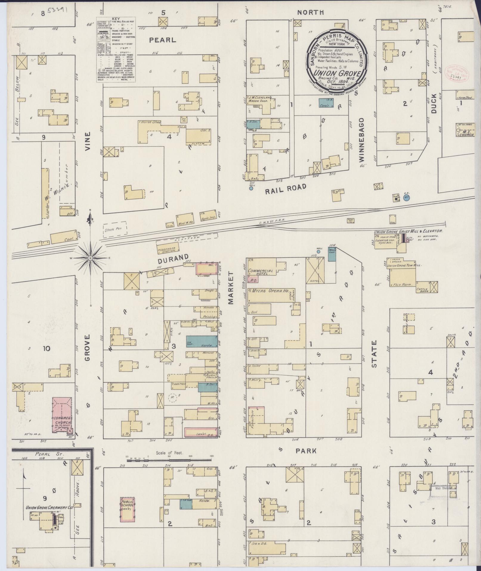 Sanborn Fire Insurance Map from Union Grove, Racine County, Wisconsin (1894), Sheet #0001 - Historic Sanborn Fire Insurance Map Print, vintage old map wall art, antique decor, genealogy gift, Wisconsin Wisconsin map
