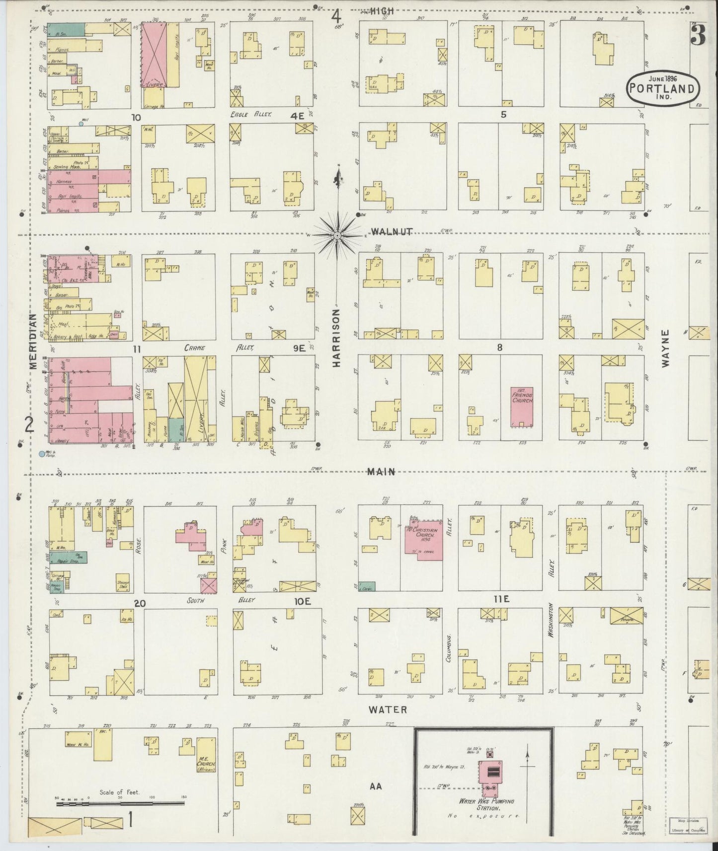 Sanborn Fire Insurance Map from Portland, Jay County, Indiana (1896), Sheet #0003 - Complete Map Set gallery image, historic Sanborn map, vintage wall art, Indiana Indiana