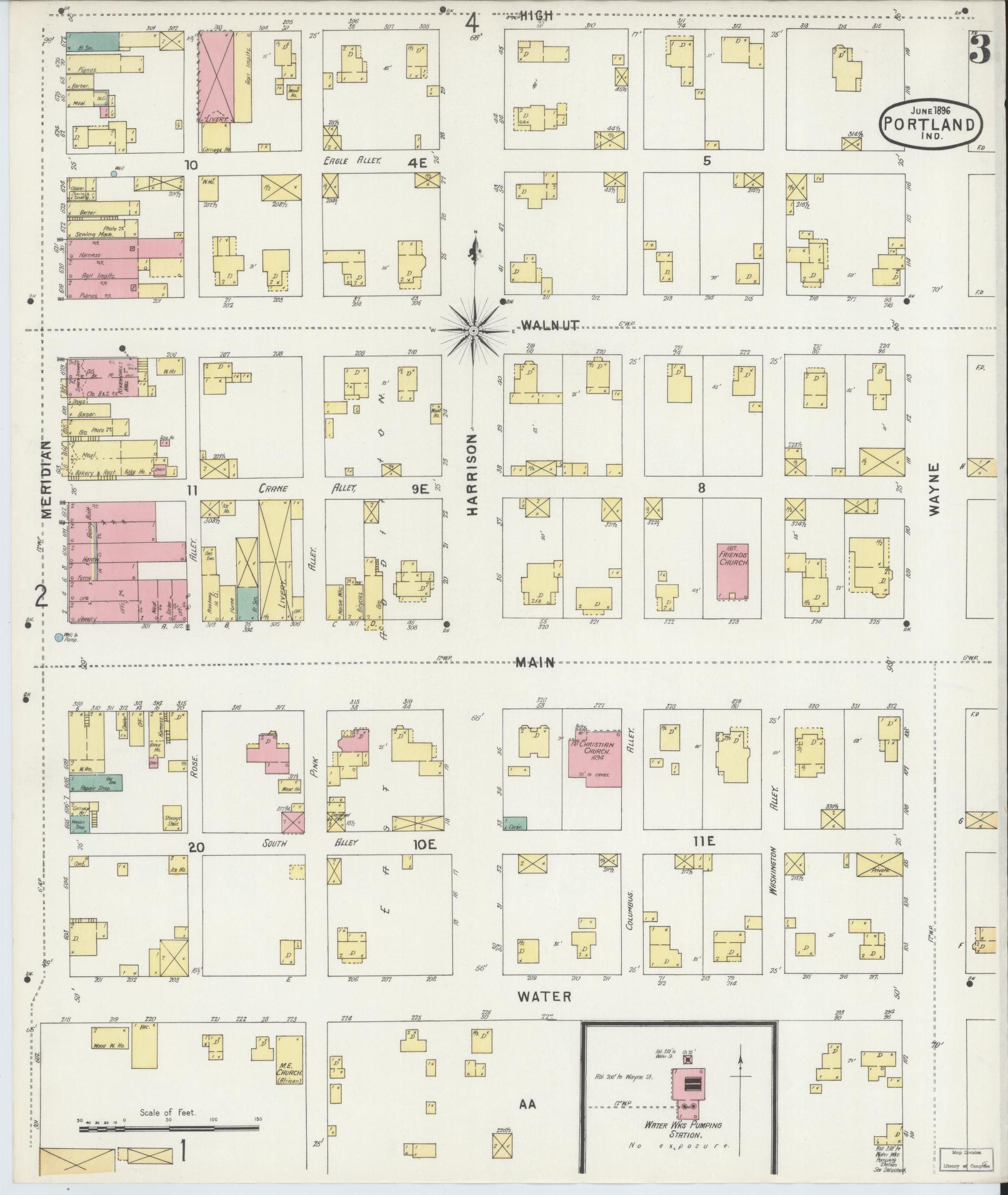 Sanborn Fire Insurance Map from Portland, Jay County, Indiana (1896), Sheet #0003 - Complete Map Set gallery image, historic Sanborn map, vintage wall art, Indiana Indiana