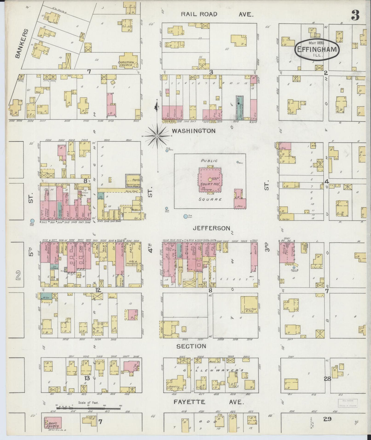 Sanborn Fire Insurance Map from Effingham, Effingham County, Illinois (1893), Sheet #0003 - Complete Map Set gallery image, historic Sanborn map, vintage wall art, Illinois Illinois