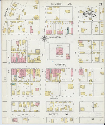 Sanborn Fire Insurance Map from Effingham, Effingham County, Illinois (1893), Sheet #0003 - Complete Map Set gallery image, historic Sanborn map, vintage wall art, Illinois Illinois