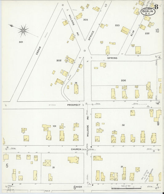 Sanborn Fire Insurance Map from Berlin, Coos County, New Hampshire (1909), Sheet #0008 - Historic Sanborn Fire Insurance Map Print, vintage old map wall art, antique decor, genealogy gift, New Hampshire New Hampshire map
