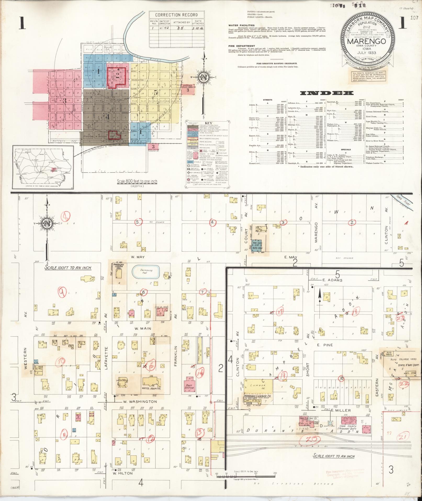 Sanborn Fire Insurance Map from Marengo, Iowa County, Iowa (1942), Sheet #0001 - Historic Sanborn Fire Insurance Map Print