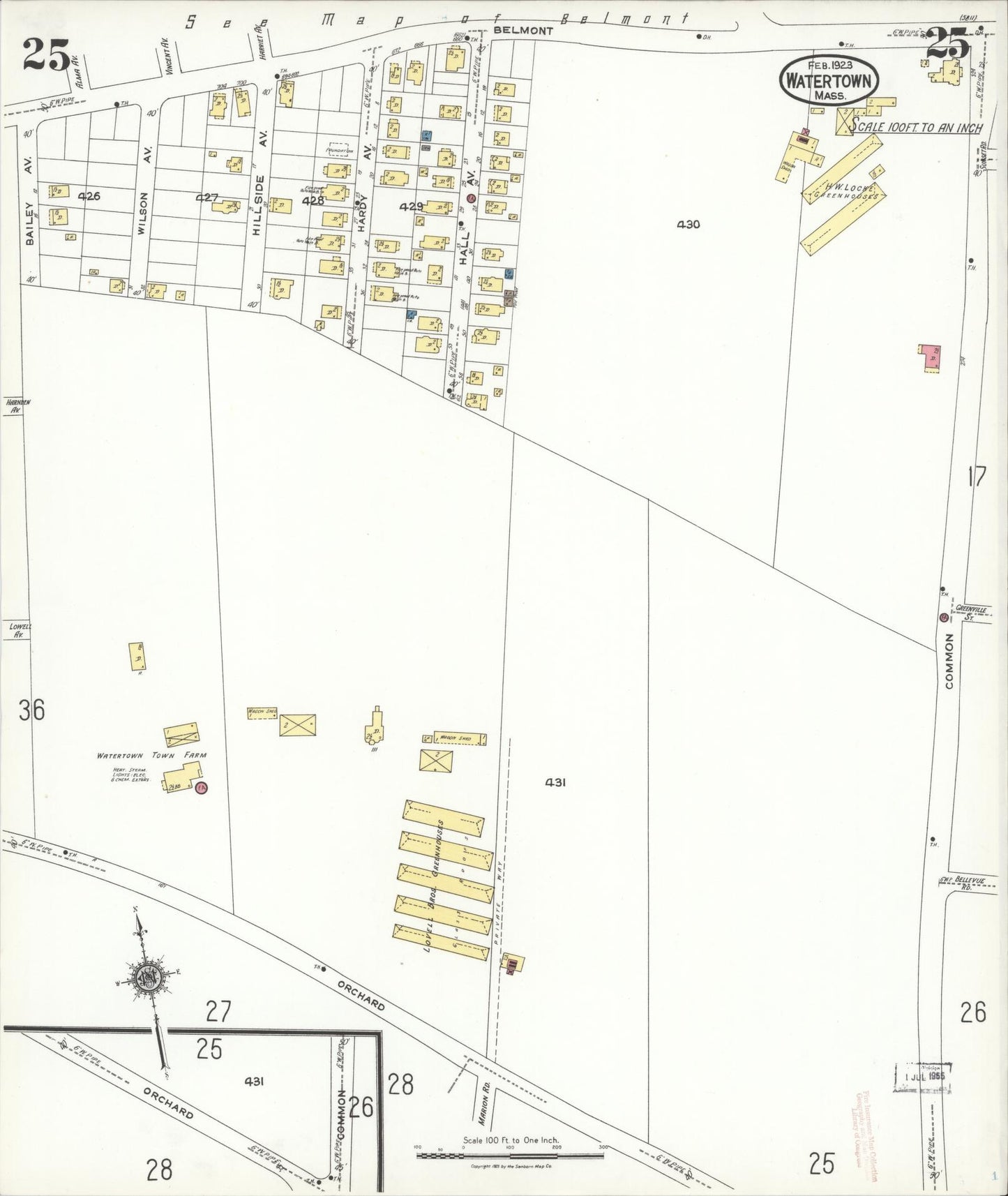 Sanborn Fire Insurance Map from Watertown, Middlesex County, Massachusetts (1923), Sheet #0025 - Complete Map Set gallery image, historic Sanborn map, vintage wall art, Massachusetts Massachusetts