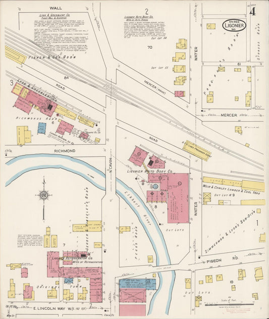 Sanborn Fire Insurance Map from Ligonier, Noble County, Indiana (1922), Sheet #0004 - Historic Sanborn Fire Insurance Map Print, vintage old map wall art, antique decor, genealogy gift, Indiana Indiana map