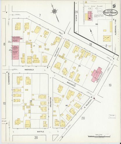 Sanborn Fire Insurance Map from Rocky Mount, Edgecombe And Nash Counties, North Carolina (1917), Sheet #0009 - Complete Map Set gallery image, historic Sanborn map, vintage wall art, North Carolina North Carolina