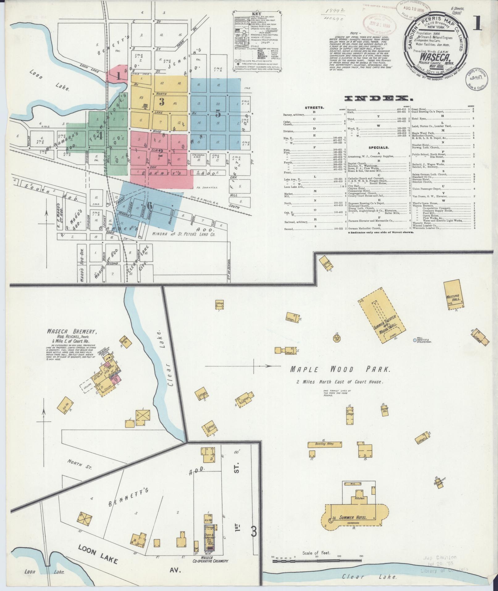 Sanborn Fire Insurance Map from Waseca, Waseca County, Minnesota (1899), Sheet #0001 - Complete Map Set gallery image, historic Sanborn map, vintage wall art, Minnesota Minnesota