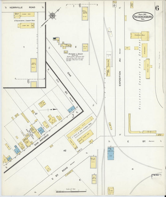 Sanborn Fire Insurance Map from Fredericksburg, Gillespie County, Texas (1915), Sheet #0006 - Historic Sanborn Fire Insurance Map Print, vintage old map wall art, antique decor, genealogy gift, Texas Texas map