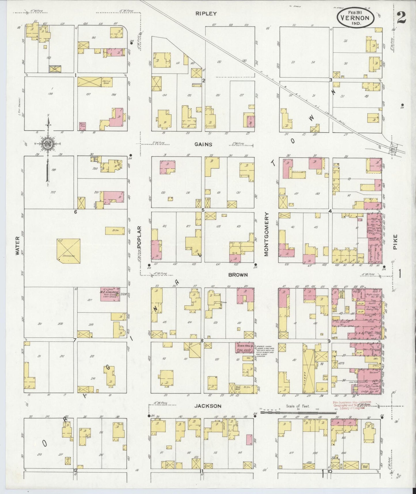 Sanborn Fire Insurance Map from Vernon, Jennings County, Indiana (1911), Sheet #0002 - Complete Map Set gallery image, historic Sanborn map, vintage wall art, Indiana Indiana