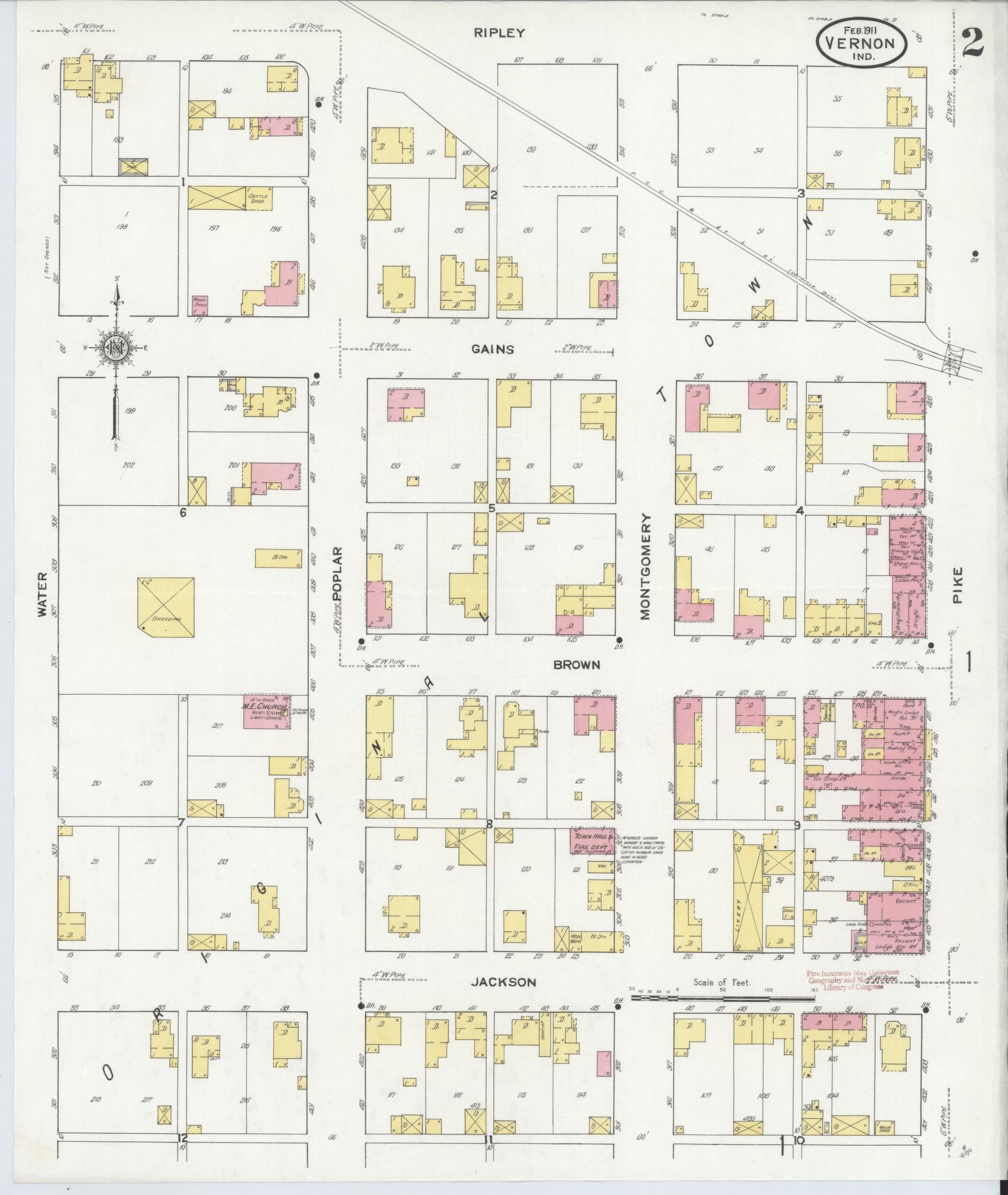 Sanborn Fire Insurance Map from Vernon, Jennings County, Indiana (1911), Sheet #0002 - Complete Map Set gallery image, historic Sanborn map, vintage wall art, Indiana Indiana