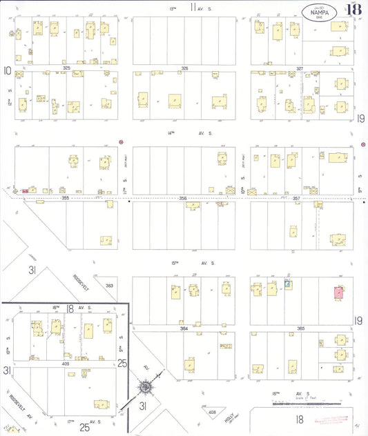 Sanborn Fire Insurance Map from Nampa, Canyon County, Idaho (1921), Sheet #0018 - Historic Sanborn Fire Insurance Map Print, vintage old map wall art, antique decor, genealogy gift, Idaho Idaho map
