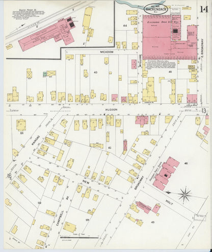Sanborn Fire Insurance Map from Hackensack, Bergen County, New Jersey (1908), Sheet #0014 - Historic Sanborn Fire Insurance Map Print, vintage old map wall art, antique decor, genealogy gift, New Jersey New Jersey map
