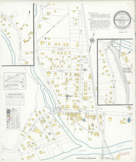 Sanborn Fire Insurance Map from Phoenicia, Ulster County, New York (1933), Sheet #0001 - Historic Sanborn Fire Insurance Map Print, vintage old map wall art, antique decor, genealogy gift, New York New York map