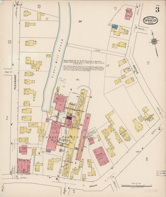 Sanborn Fire Insurance Map from Spencer, Worcester County, Massachusetts (1922), Sheet #0003 - Historic Sanborn Fire Insurance Map Print, vintage old map wall art, antique decor, genealogy gift, Massachusetts Massachusetts map