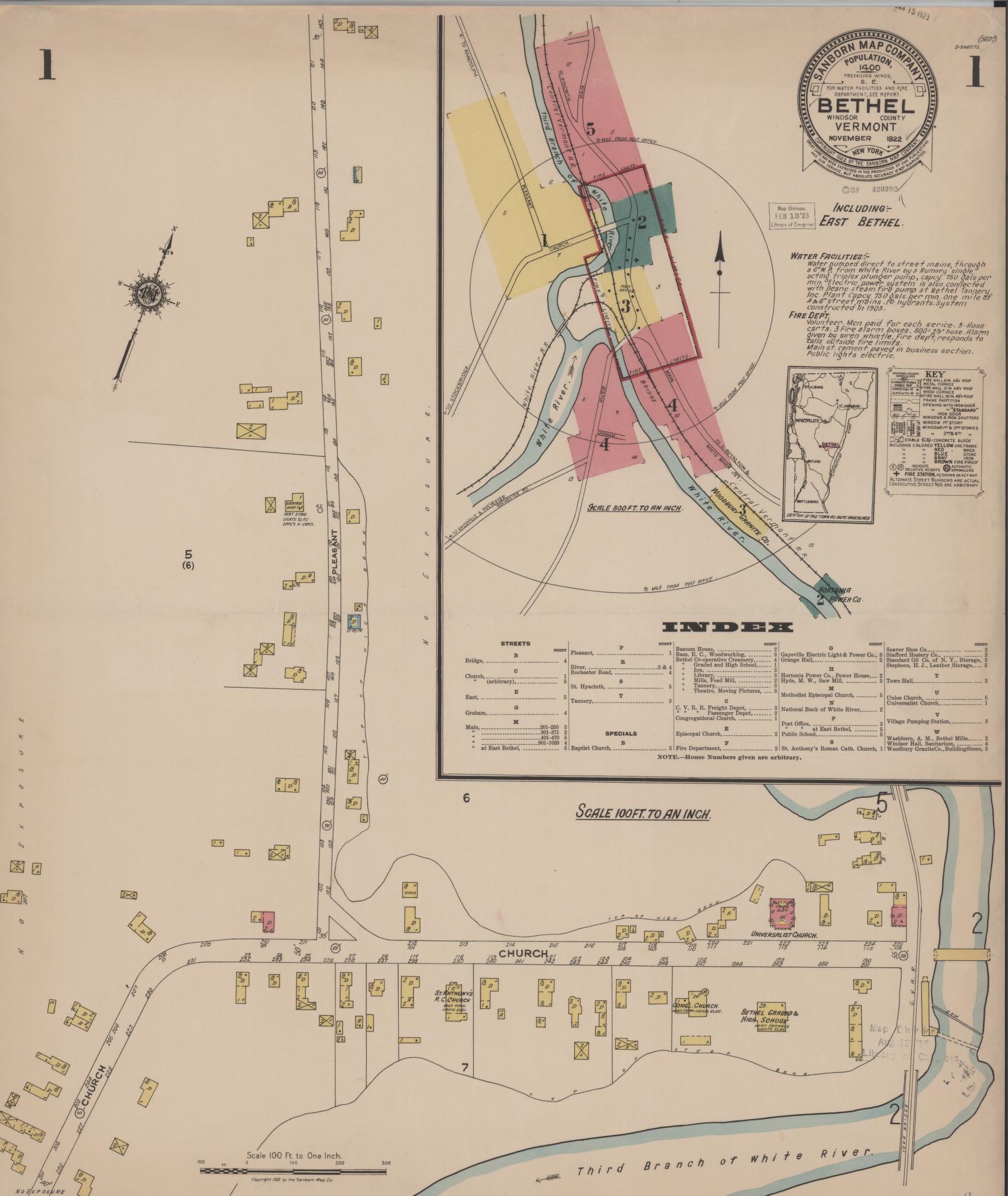 Sanborn Fire Insurance Map from Bethel, Windsor County, Vermont (1922), Sheet #0001 - Complete Map Set gallery image, historic Sanborn map, vintage wall art, Vermont Vermont