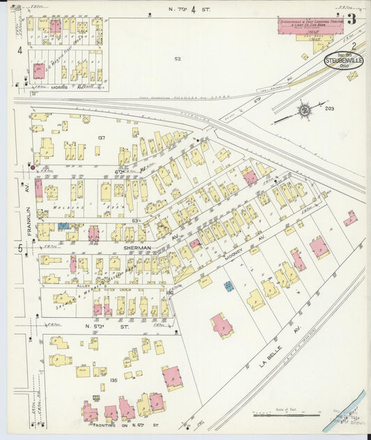 Sanborn Fire Insurance Map from Steubenville, Jefferson County, Ohio (1913), Sheet #0003 - Historic Sanborn Fire Insurance Map Print, vintage old map wall art, antique decor, genealogy gift, Ohio Ohio map