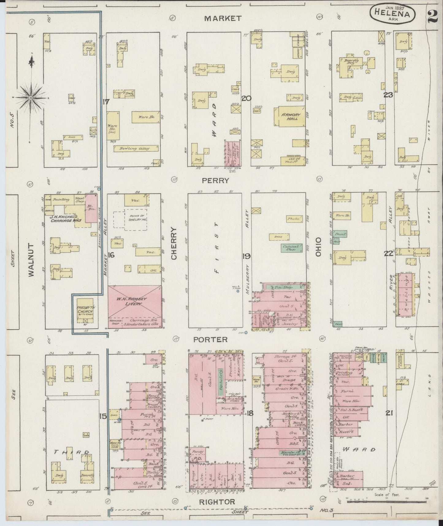 Sanborn Fire Insurance Map from Helena, Phillips County, Arkansas (1887), Sheet #0002 - Historic Sanborn Fire Insurance Map Print, vintage old map wall art, antique decor, genealogy gift, Arkansas Arkansas map