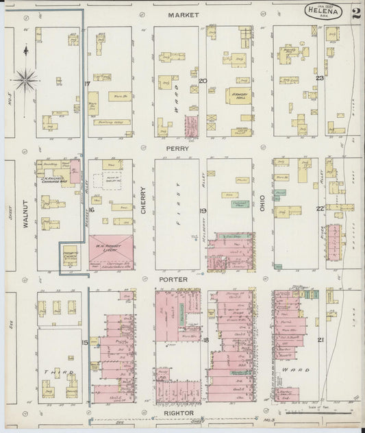 Sanborn Fire Insurance Map from Helena, Phillips County, Arkansas (1887), Sheet #0002 - Historic Sanborn Fire Insurance Map Print, vintage old map wall art, antique decor, genealogy gift, Arkansas Arkansas map