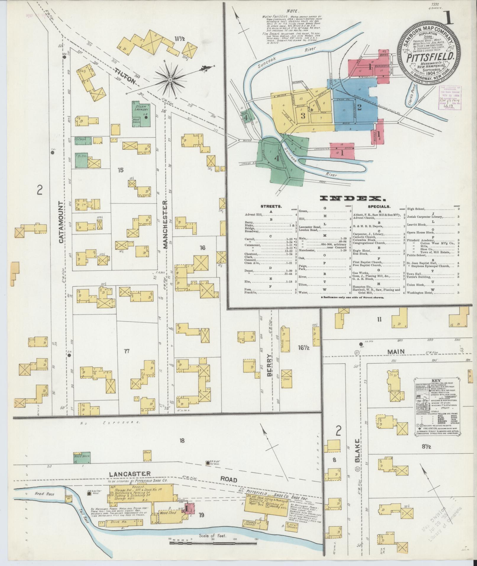 Sanborn Fire Insurance Map from Pittsfield, Merrimack County, New Hampshire. (1904) – Historic Sanborn Fire Insurance Map Print