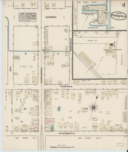 Sanborn Fire Insurance Map from Pensacola, Escambia County, Florida (1884), Sheet #0004 - Complete Map Set gallery image, historic Sanborn map, vintage wall art, Florida Florida