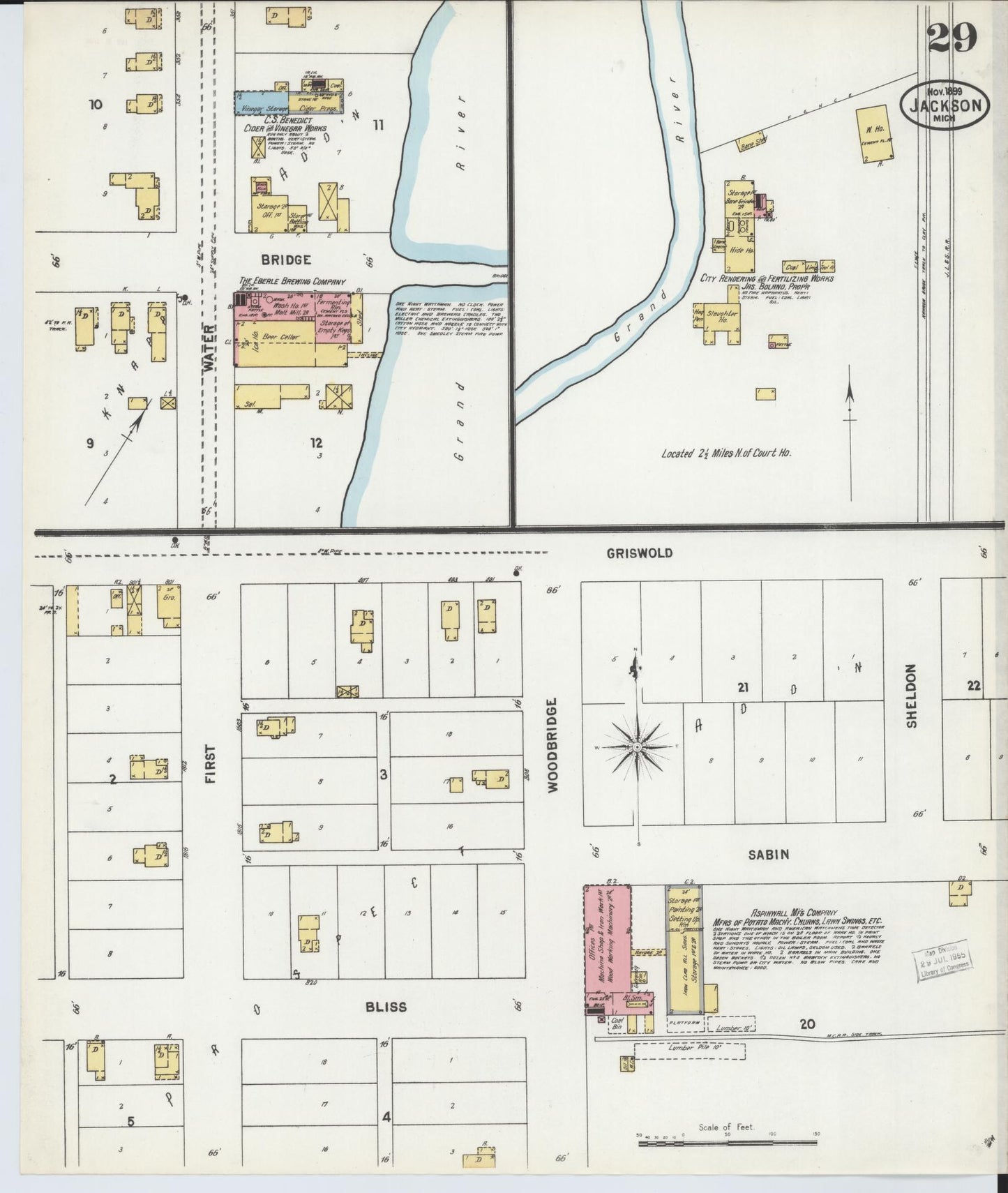 Sanborn Fire Insurance Map from Jackson, Jackson County, Michigan (1899), Sheet #0029 - Complete Map Set gallery image, historic Sanborn map, vintage wall art, Michigan Michigan