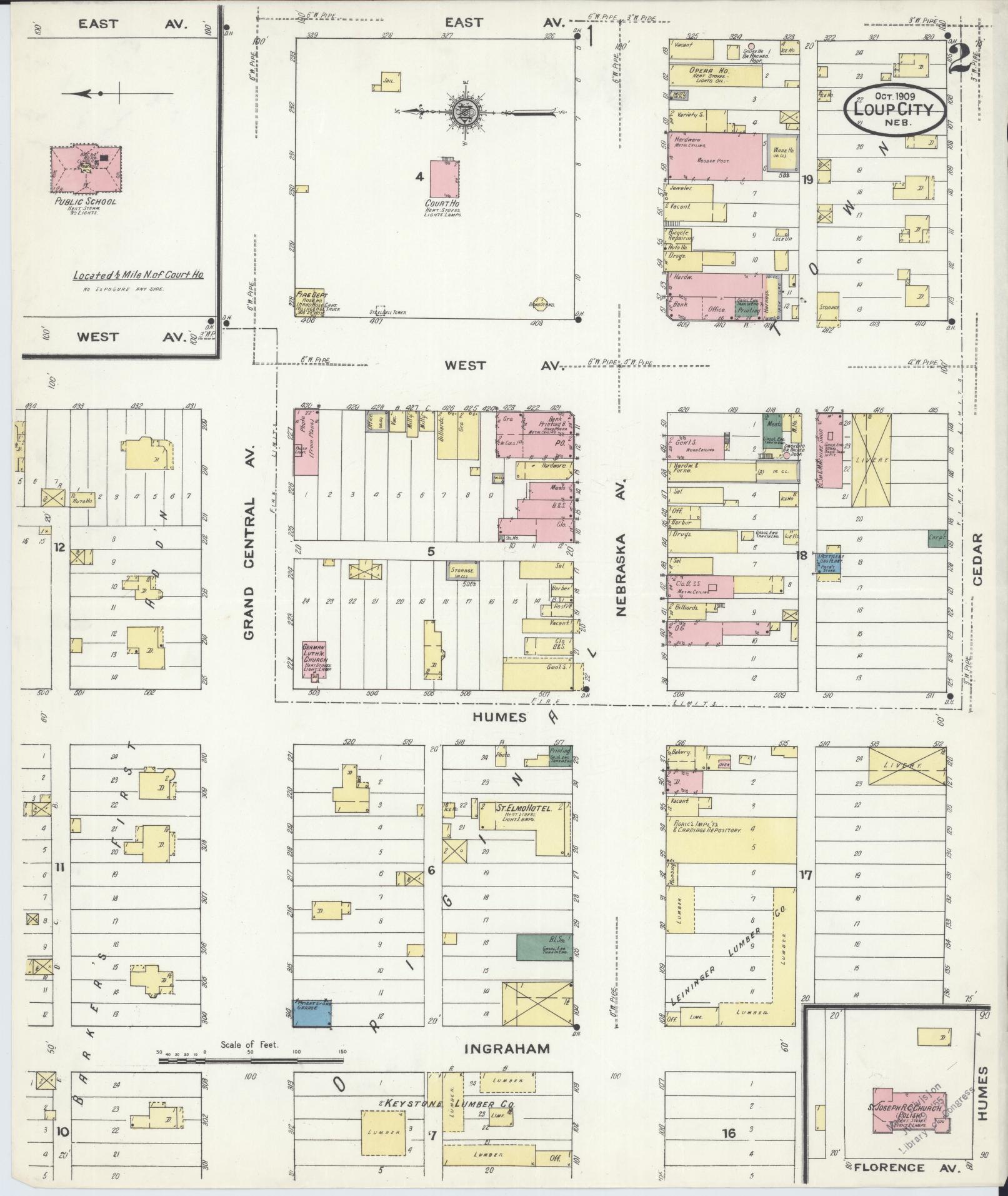 Sanborn Fire Insurance Map from Loup City, Sherman County, Nebraska (1909), Sheet #0002 - Complete Map Set gallery image, historic Sanborn map, vintage wall art, Nebraska Nebraska