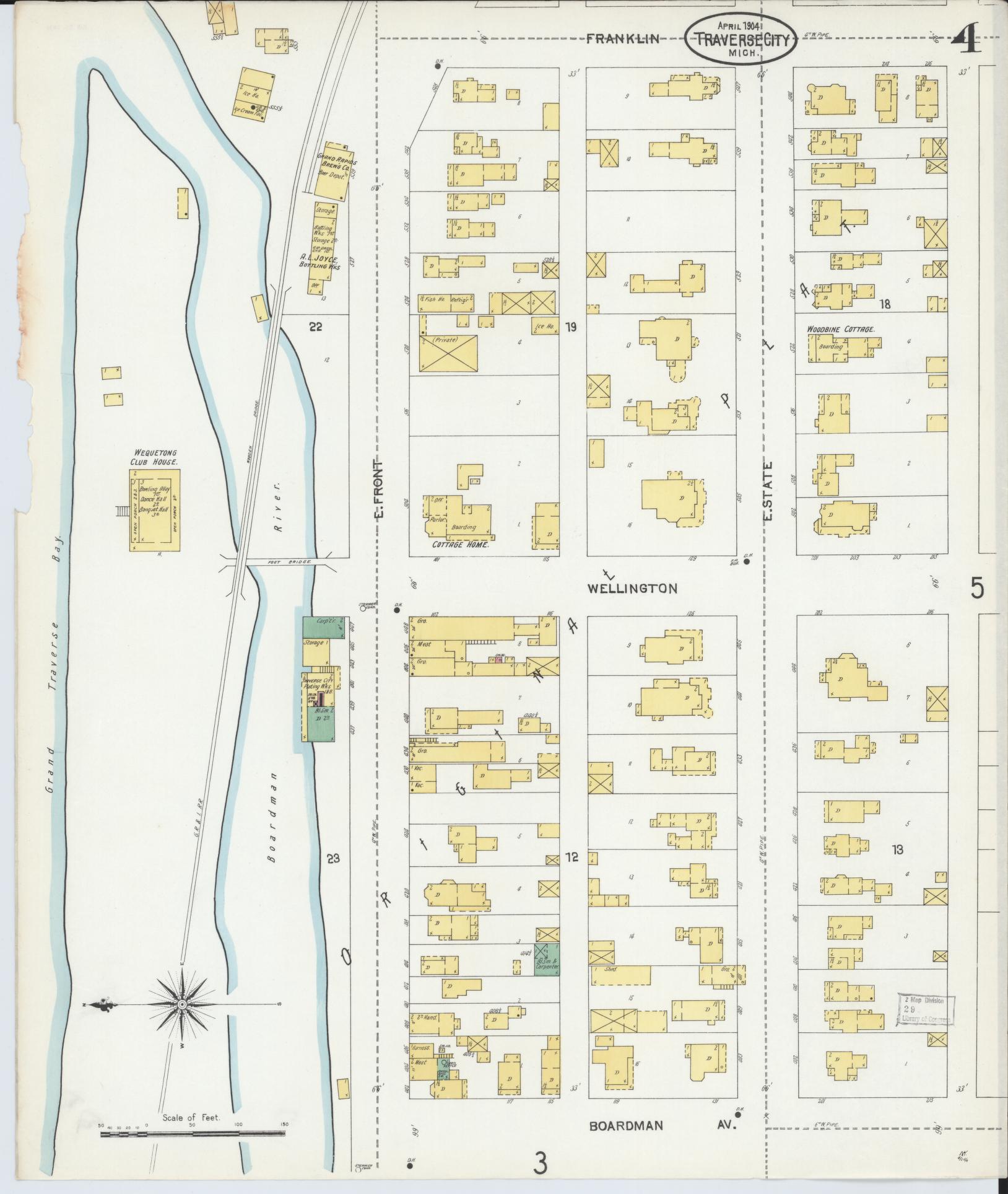 Sanborn Fire Insurance Map from Traverse City, Grand Traverse County, Michigan (1904), Sheet #0004 - Complete Map Set gallery image, historic Sanborn map, vintage wall art, Michigan Michigan