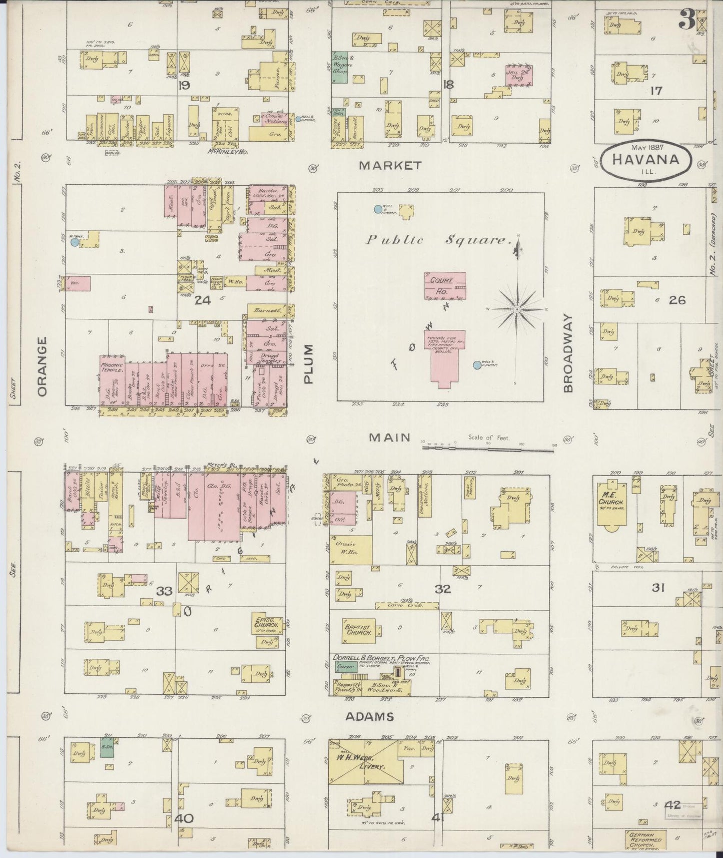 Sanborn Fire Insurance Map from Havana, Mason County, Illinois (1887), Sheet #0003 - Historic Sanborn Fire Insurance Map Print, vintage old map wall art, antique decor, genealogy gift, Illinois Illinois map