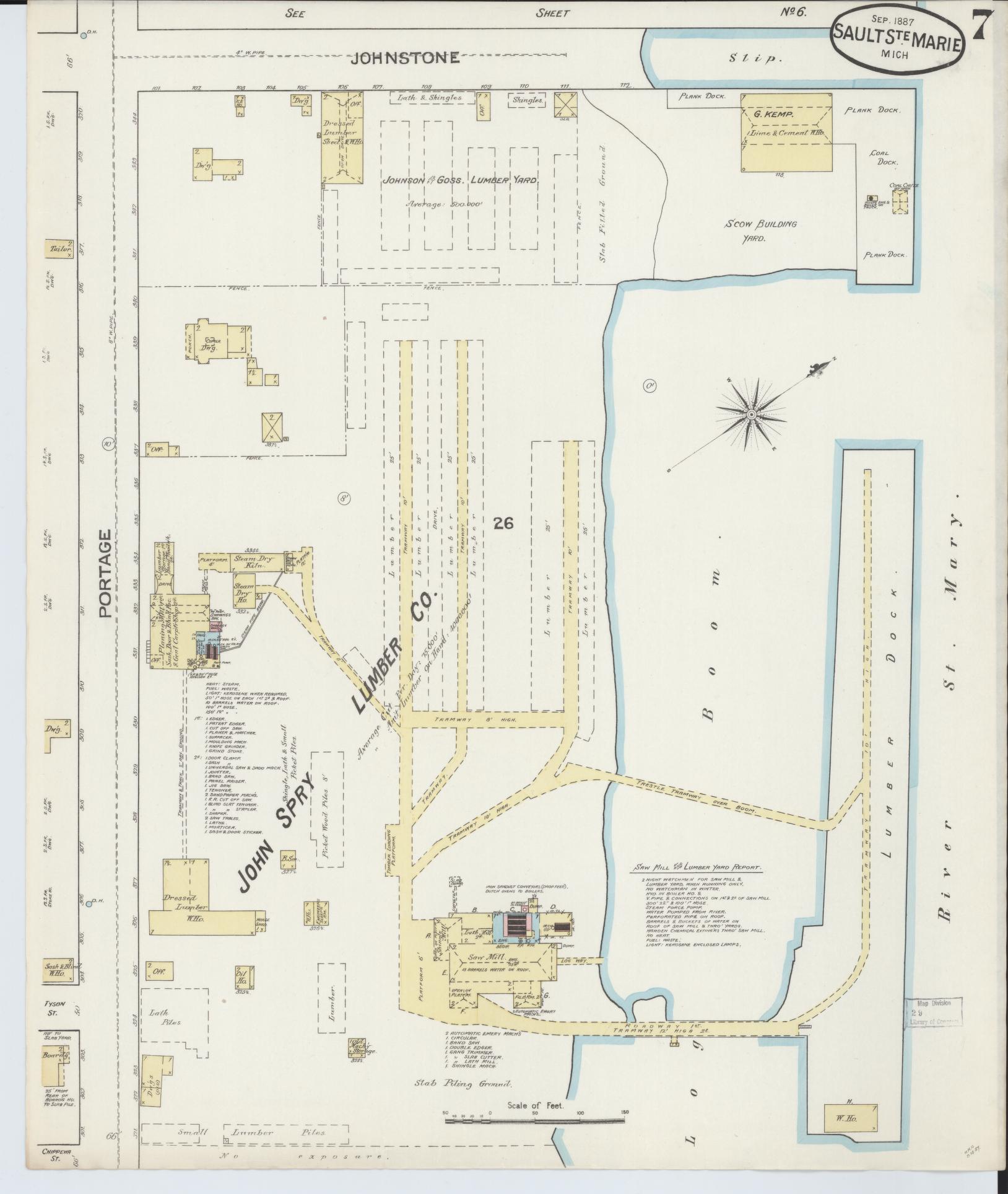 Sanborn Fire Insurance Map from Sault Sainte Marie, Chippewa County, Michigan (1887), Sheet #0007 - Complete Map Set gallery image, historic Sanborn map, vintage wall art, Michigan Michigan
