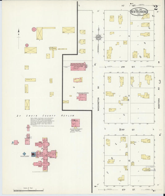 Sanborn Fire Insurance Map from New Richmond, St. Croix County, Wisconsin (1912), Sheet #0002 - Historic Sanborn Fire Insurance Map Print, vintage old map wall art, antique decor, genealogy gift, Wisconsin Wisconsin map