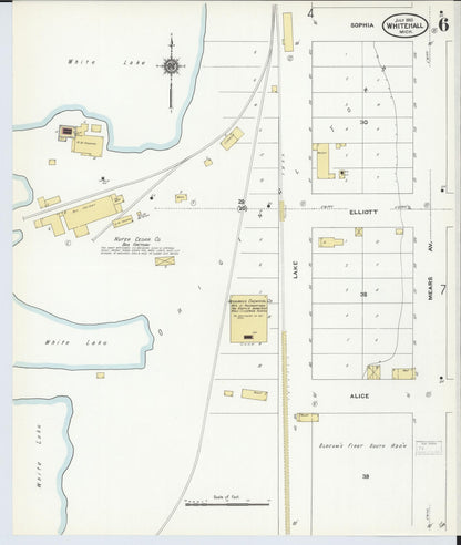 Sanborn Fire Insurance Map from Whitehall, Muskegon County, Michigan (1910), Sheet #0006 - Historic Sanborn Fire Insurance Map Print, vintage old map wall art, antique decor, genealogy gift, Michigan Michigan map
