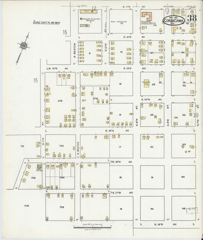Sanborn Fire Insurance Map from Corsicana, Navarro County, Texas (1921), Sheet #0038 - Historic Sanborn Fire Insurance Map Print, vintage old map wall art, antique decor, genealogy gift, Texas Texas map