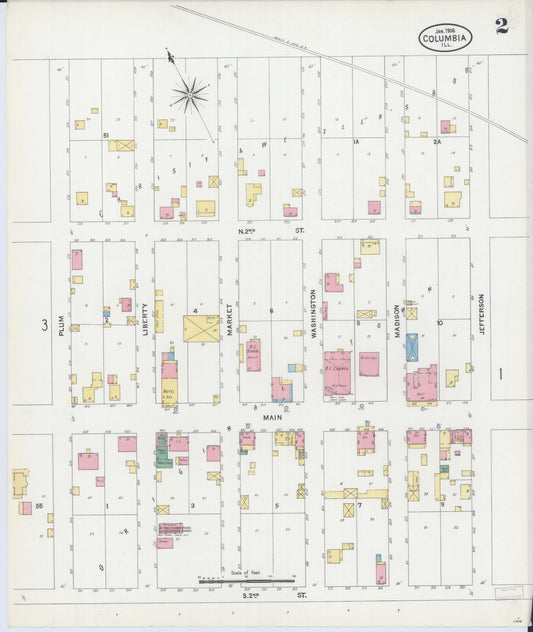 Sanborn Fire Insurance Map from Columbia, Monroe County, Illinois (1906), Sheet #0002 - Historic Sanborn Fire Insurance Map Print, vintage old map wall art, antique decor, genealogy gift, Illinois Illinois map
