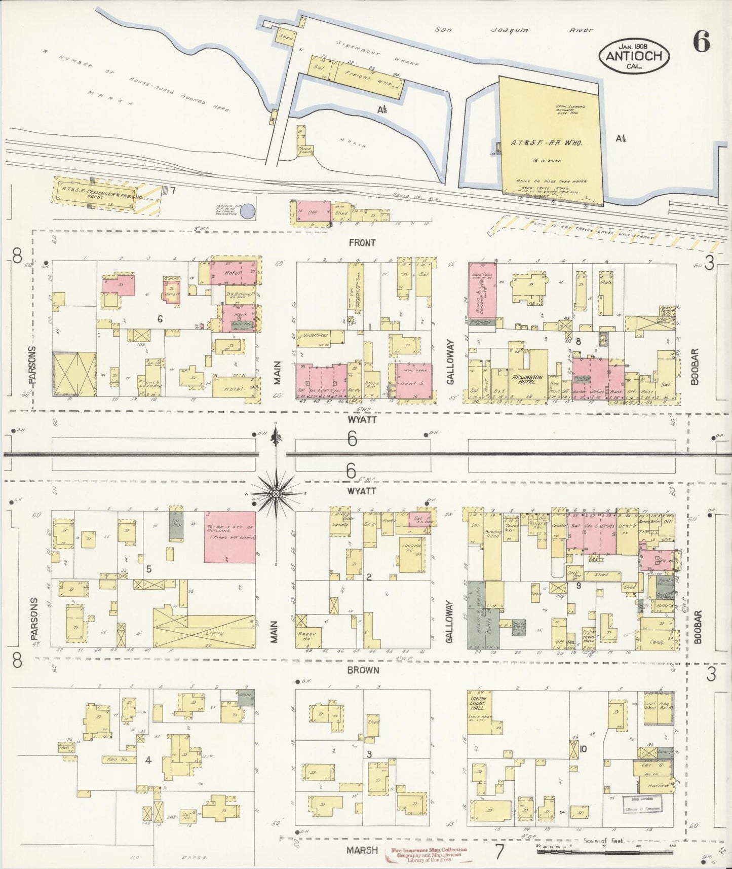 Sanborn Fire Insurance Map from Antioch, Contra Costa County, California (1908), Sheet #0006 - Historic Sanborn Fire Insurance Map Print, vintage old map wall art, antique decor, genealogy gift, California California map