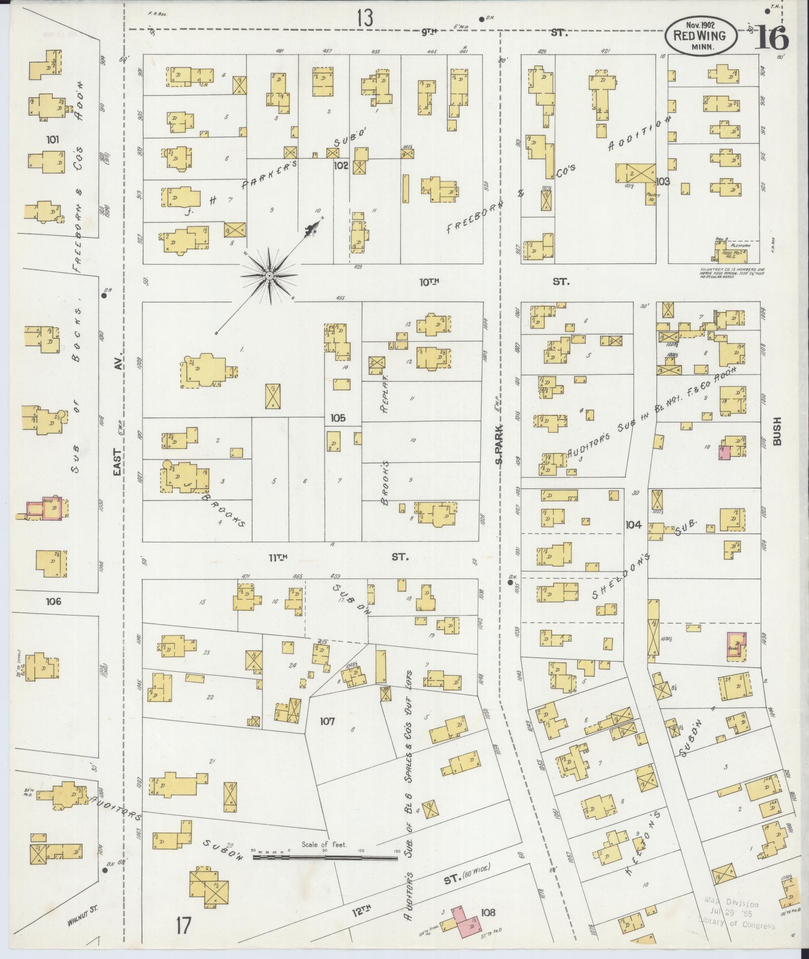 Sanborn Fire Insurance Map from Red Wing, Goodhue County, Minnesota (1902), Sheet #0016 - Historic Sanborn Fire Insurance Map Print, vintage old map wall art, antique decor, genealogy gift, Minnesota Minnesota map