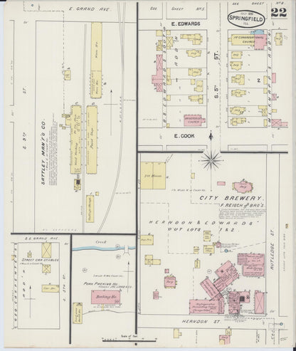 Sanborn Fire Insurance Map from Springfield, Sangamon County, Illinois (1890), Sheet #0022 - Historic Sanborn Fire Insurance Map Print, vintage old map wall art, antique decor, genealogy gift, Illinois Illinois map