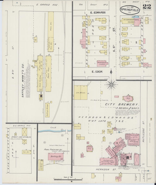 Sanborn Fire Insurance Map from Springfield, Sangamon County, Illinois (1890), Sheet #0022 - Historic Sanborn Fire Insurance Map Print, vintage old map wall art, antique decor, genealogy gift, Illinois Illinois map
