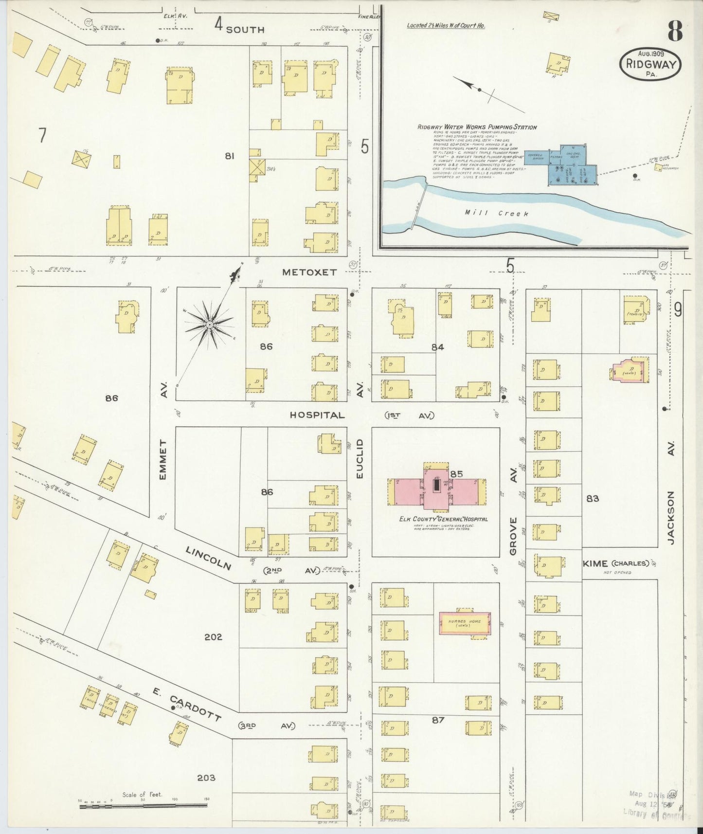 Sanborn Fire Insurance Map from Ridgway, Elk County, Pennsylvania (1909), Sheet #0008 - Complete Map Set gallery image, historic Sanborn map, vintage wall art, Pennsylvania Pennsylvania