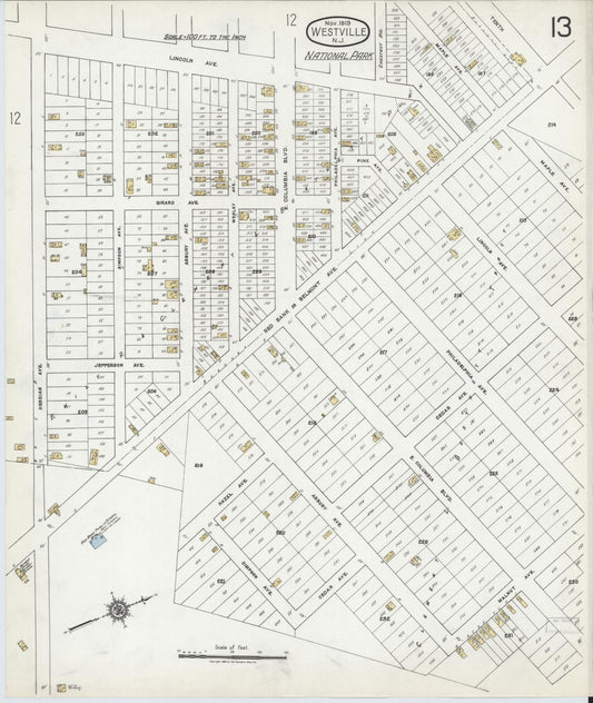 Sanborn Fire Insurance Map from Westville, Gloucester County, New Jersey (1919), Sheet #0013 - Historic Sanborn Fire Insurance Map Print, vintage old map wall art, antique decor, genealogy gift, New Jersey New Jersey map