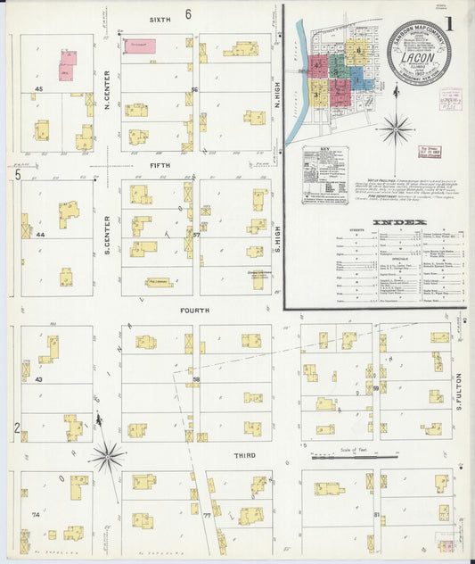 Sanborn Fire Insurance Map from Lacon, Marshall County, Illinois (1907), Sheet #0001 - Complete Map Set gallery image, historic Sanborn map, vintage wall art, Illinois Illinois