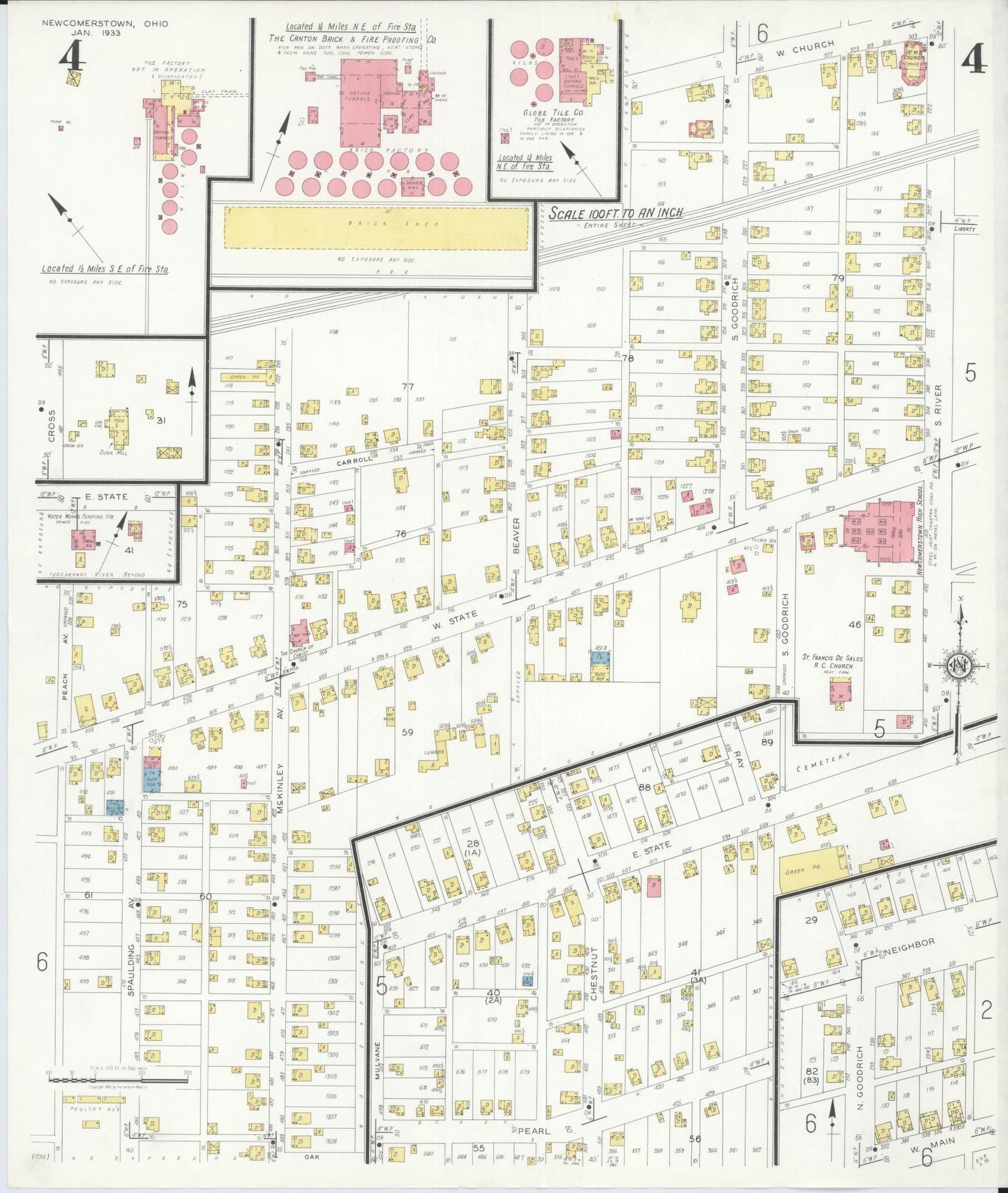 Sanborn Fire Insurance Map from Newcomerstown, Tuscarawas County, Ohio (1933), Sheet #0004 - Historic Sanborn Fire Insurance Map Print, vintage old map wall art, antique decor, genealogy gift, Ohio Ohio map
