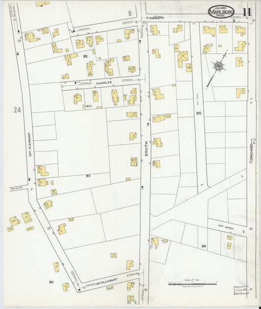 Sanborn Fire Insurance Map from Marlborough, Middlesex County, Massachusetts (1920), Sheet #0011 - Historic Sanborn Fire Insurance Map Print, vintage old map wall art, antique decor, genealogy gift, Massachusetts Massachusetts map